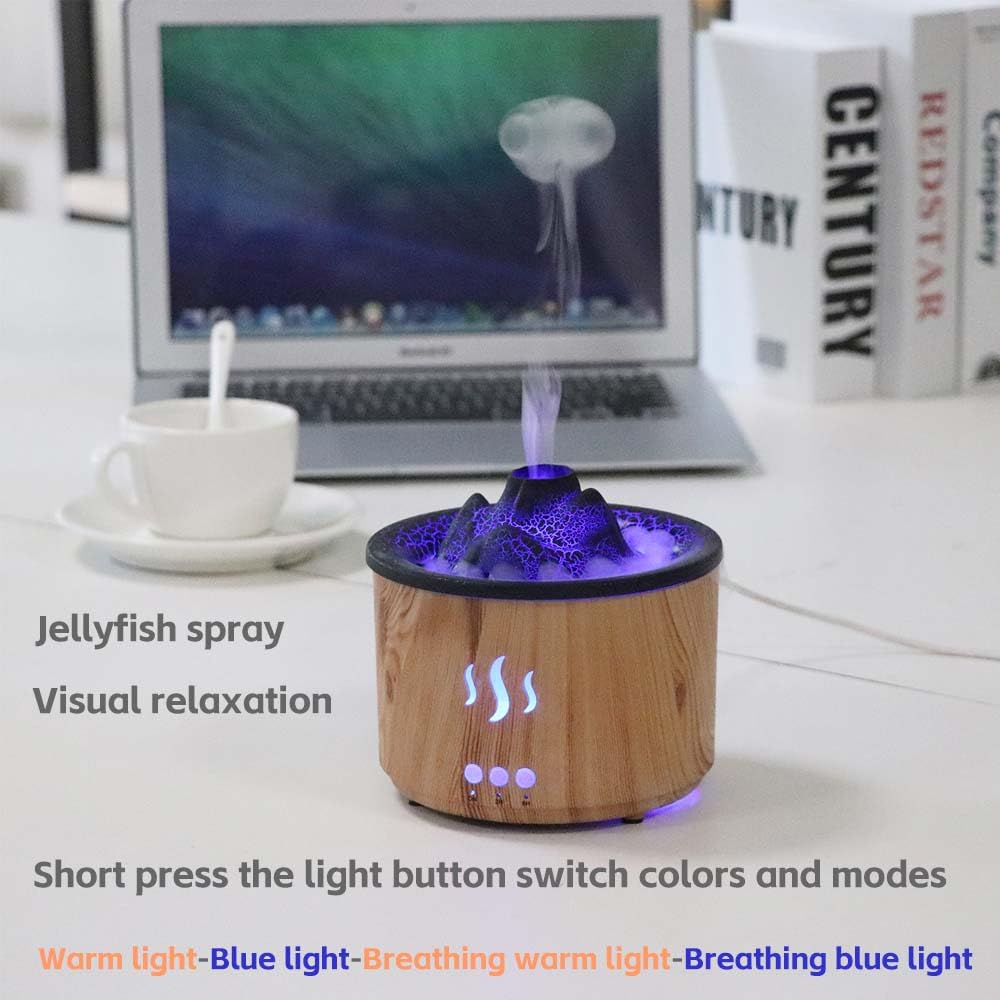 Volcano Essential Oil Diffuser with Jellyfish Mist - 260ml Ultrasonic Aromatherapy Diffuser, Color-Changing LED, Quiet Operation