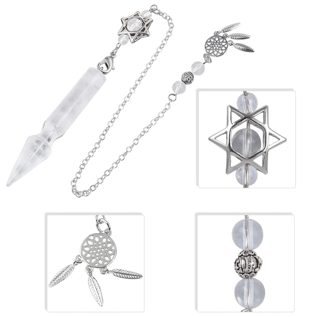 TUMBEELLUWA Crystal Point Pendulum for Divination Dowsing Faceted Stone Pendant Pendulum with Dream Catcher and Merkaba Star Cha