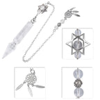 TUMBEELLUWA Crystal Point Pendulum for Divination Dowsing Faceted Stone Pendant Pendulum with Dream Catcher and Merkaba Star Cha