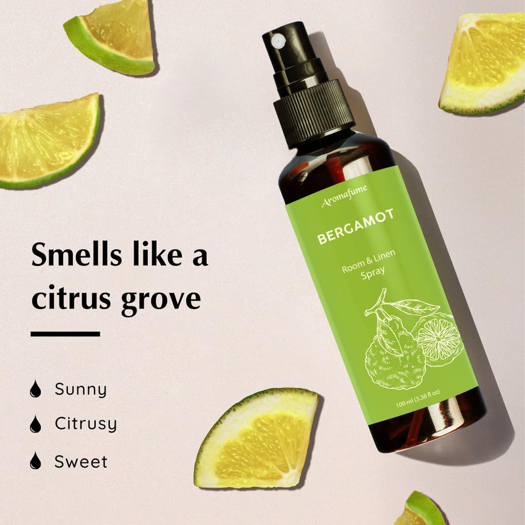Bergamot Room, Linen & Pillow Spray by Aromafume | 100ml/3.38 fl oz | with Pure Bergamot Essential Oil | Aromatherapy Spray for
