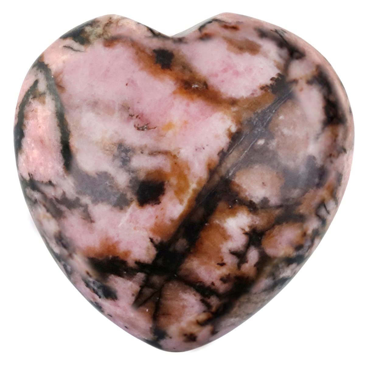 mookaitedecor Rhodonite Crystal Heart Shaped Worry Stone, Puffy Crystal Pocket Palm Stones for Chakra Energy Healing Decoration