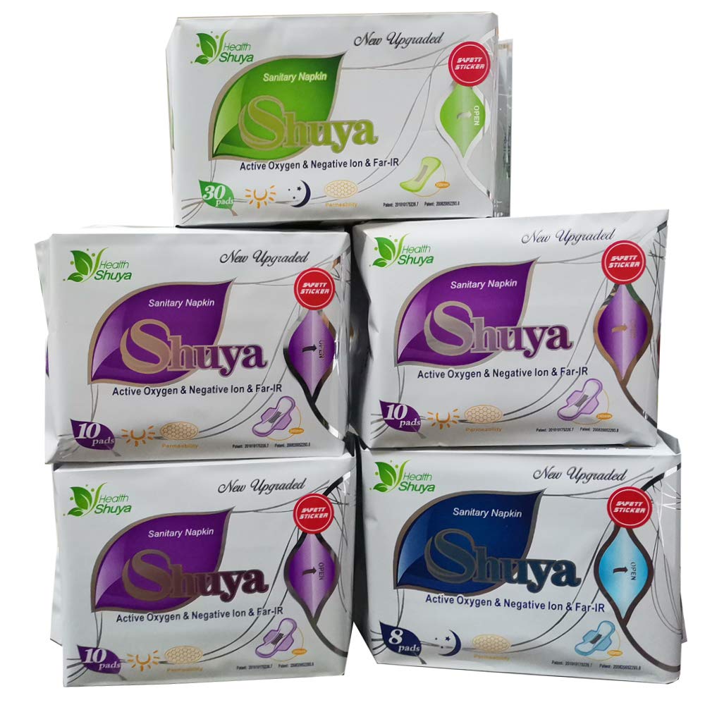 SHUYA Patented Anion Regular&Overnight Pads and Panty Liners Combination Suit Packaging with Free Testing Gift, Mint Herbal Scen