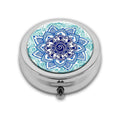 Blue Marble Pill Box Purse Pocket Small Round Silver Pill Case Decorative Box Metal Medicine Vitamin Pill Organizer Portable Uni