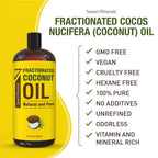 Seven Minerals, Pure Fractionated Coconut Oil - Big 32 fl oz Bottle - Non-GMO, 100% Natural, Lightweight Massage Oil for Massage