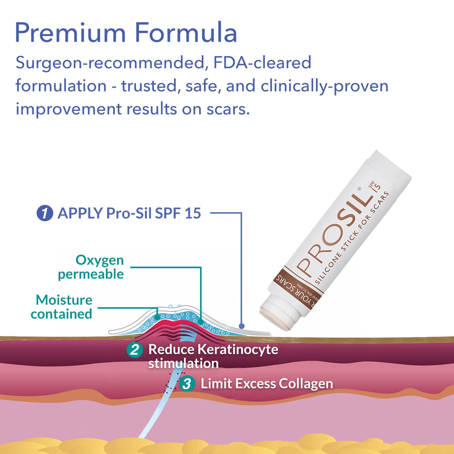 BIODERMIS SPF 15 Pro-SIL Silicone Scar Gel Stick - Scar Reduction Care for Surgical, Acne, Trauma Scars & Burns - Protects from