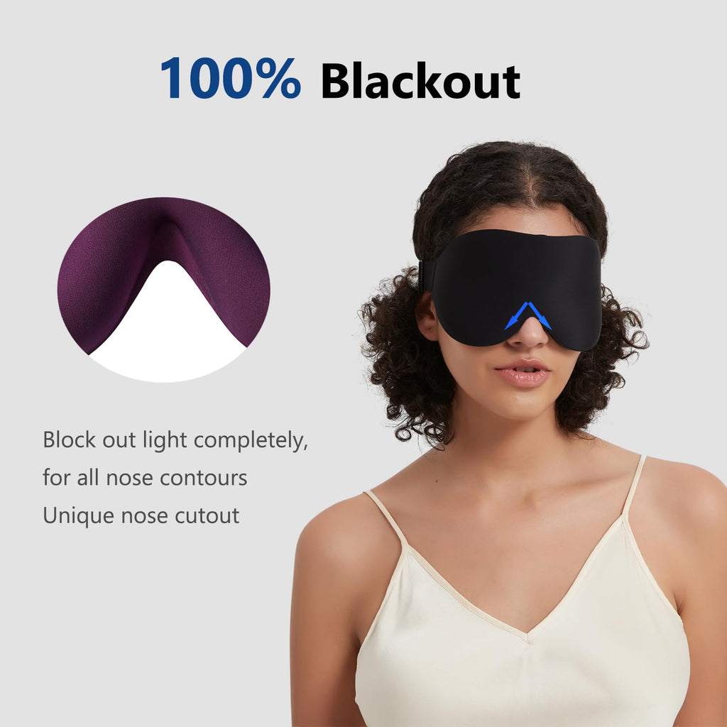 ALASKA BEAR 100% Blackout Sleep Mask for Women and Men, 3D Pillowy Soft Light Blocking Eye Mask with Contoured Eye Cups, Earplug