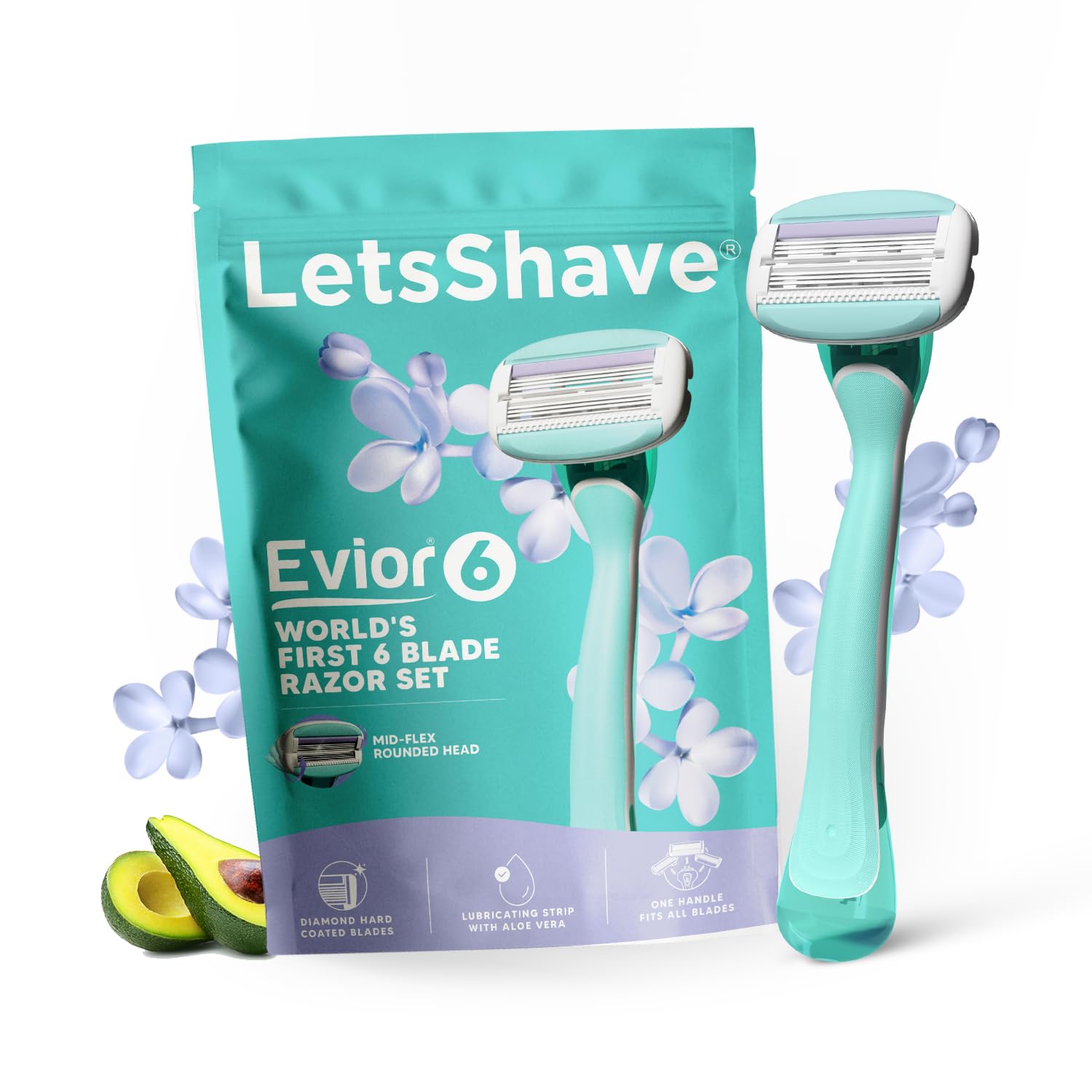 Letsshave Evior 6 Shaving Razor For Women | MidFlex Blades & Dual Moisture Bar Infused With Aloe Vera & Avacado | Smooth & Safe