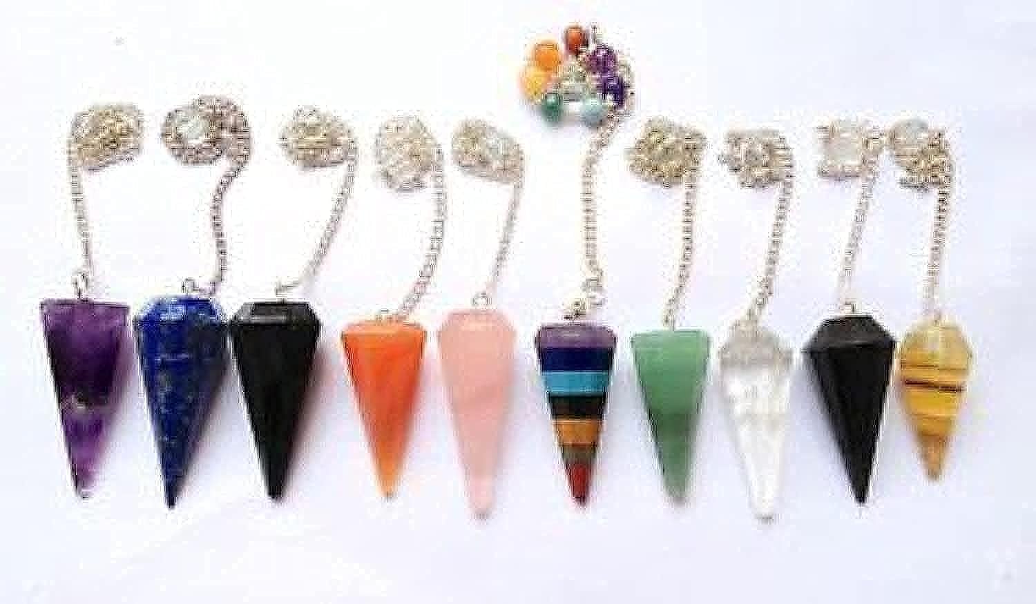 CRYSTALMIRACLE Natural Gemstone Cone Pendulums, 7pc Pointed Crystal for Dowser Healing, Divination,Reiki Feng Shui,Gift for Men 