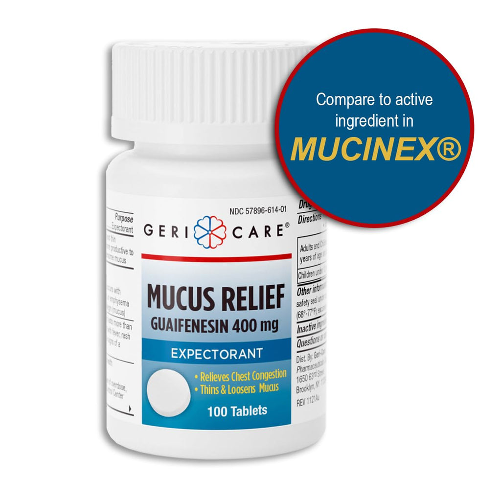 Mucus Relief Tablets by Geri-Care | Expectorant for Chest Congestion Relief | Guaifenesin 400mg | 100 Count (6 Pack)