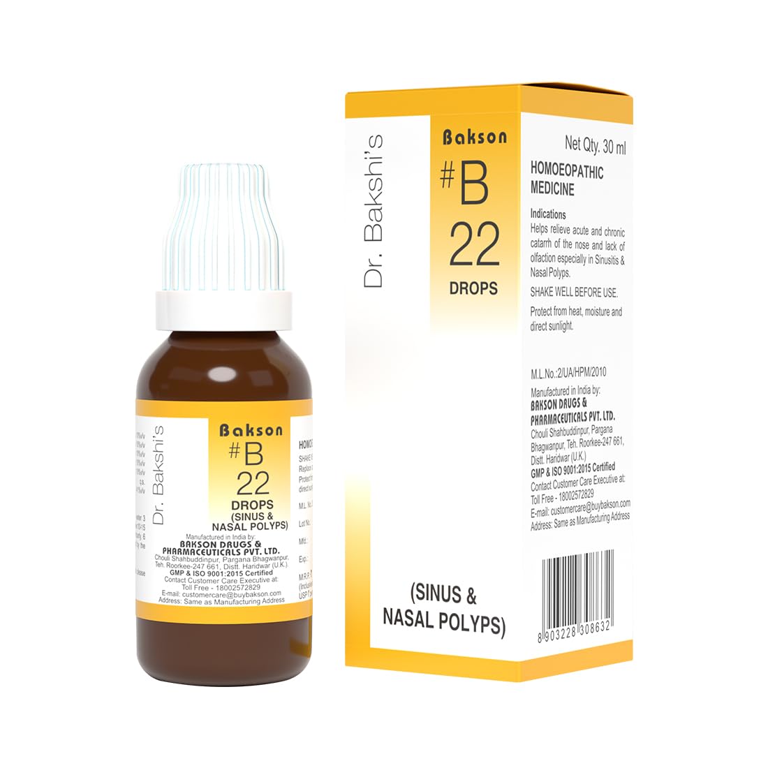Dr. BakshiS BaksonS Homoeopathy # B 22 Sinus Drops | Help Relieve Thick/Watery Discharge From Nose, Recurrent Sneezing And Stu