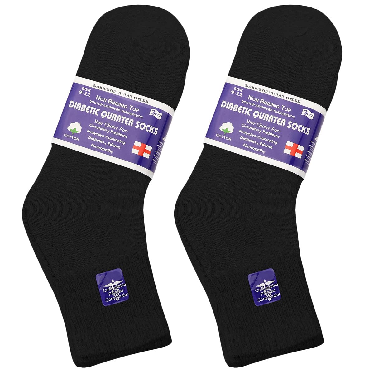 Falari 6-pack Physicians Approved Diabetic Ankle Socks (13-15 King Size, 6-pack Black)