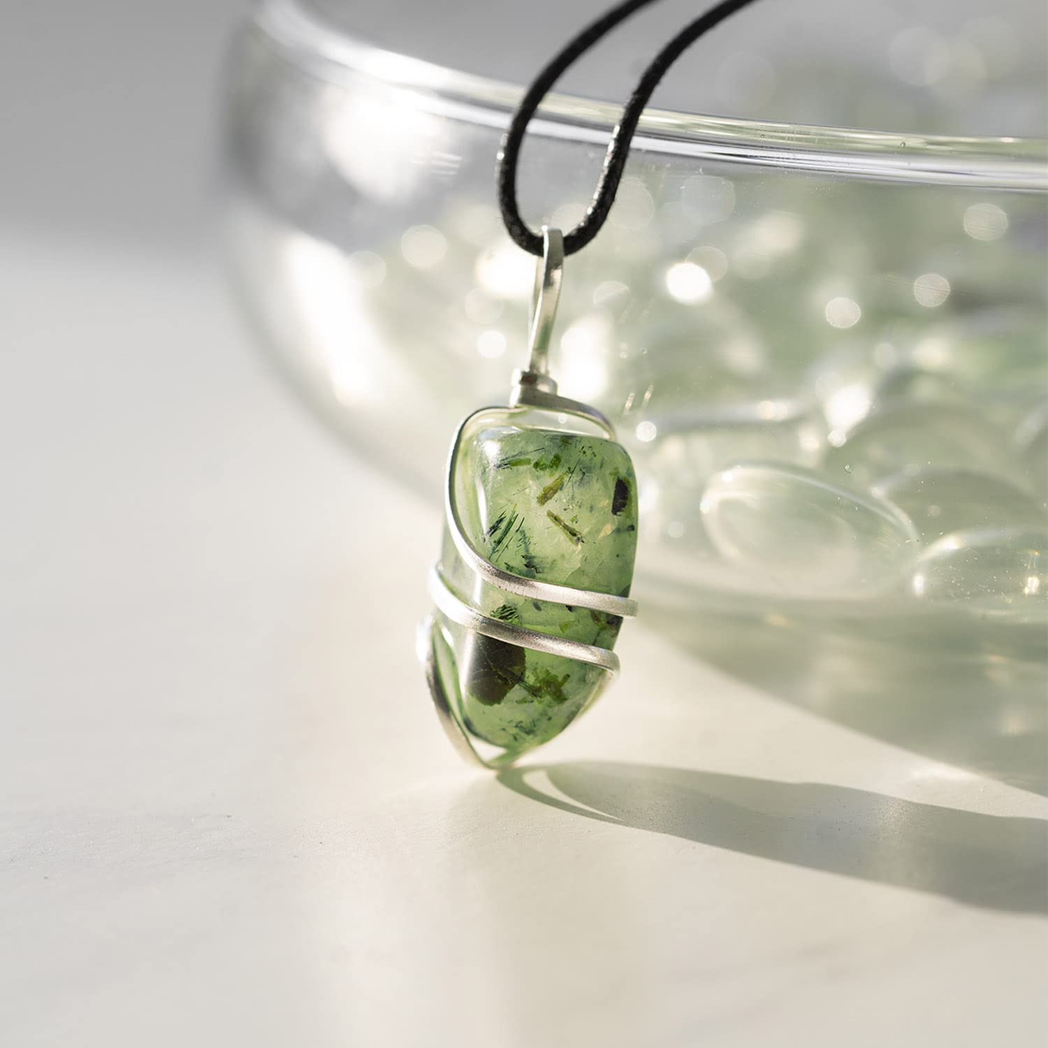 AYANA Prehnite Healing Crystal Pendant Necklace | Heart and Third Eye Chakra | Libra Zodiac Birthstone | Lucky Stone for Healers