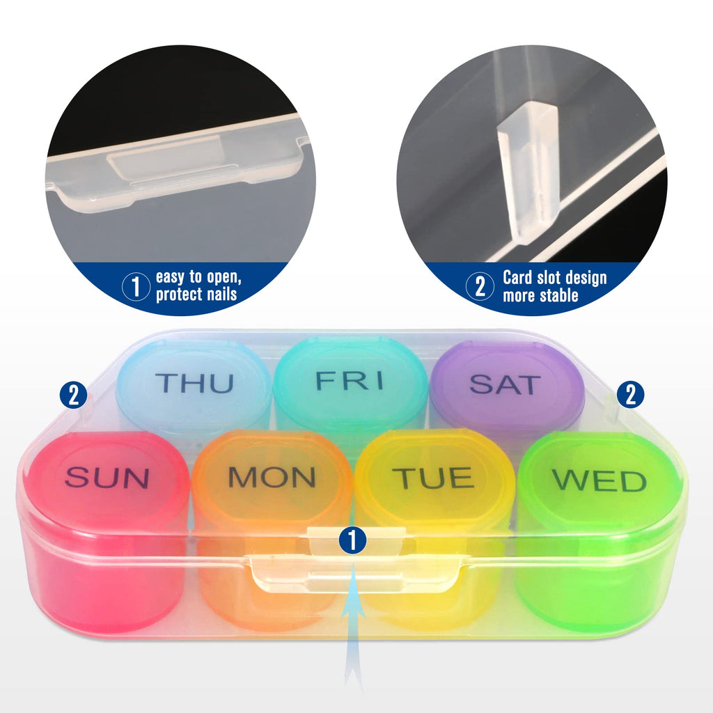 NatureTouch Weekly Pill Organizer, BPA Free Medicine Organizer Rainbow 7 Day Pill Box, Daily Portable Pill Conatainer for Pills/