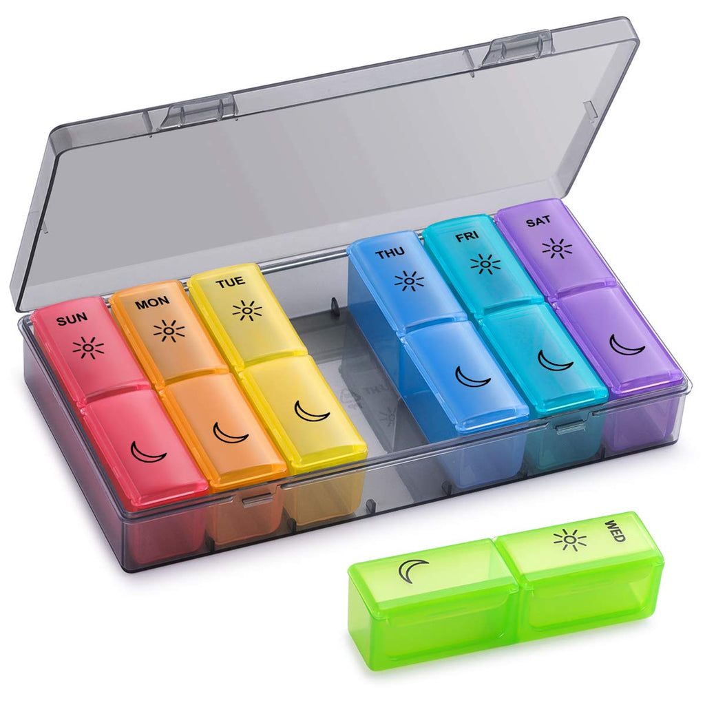 BUG HULL Pill Organizer 2 Times a Day, Large Weekly Pill Box AM PM, 7 Day Pill Case, Day and Night Vitamin Containers for Vitami