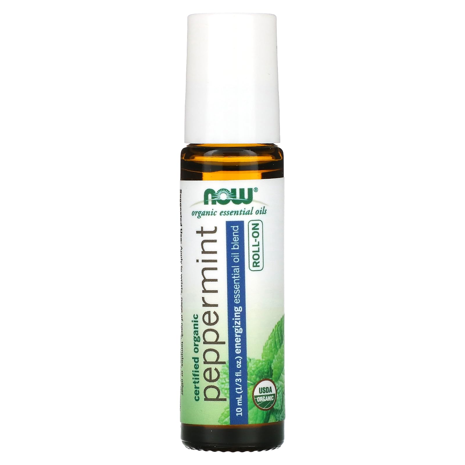 NOW Foods Essential Oils, Peppermint Roll-On, Certified Organic, Energizing Blend, Steam Distilled, Topical Aromatherapy, 10-mL