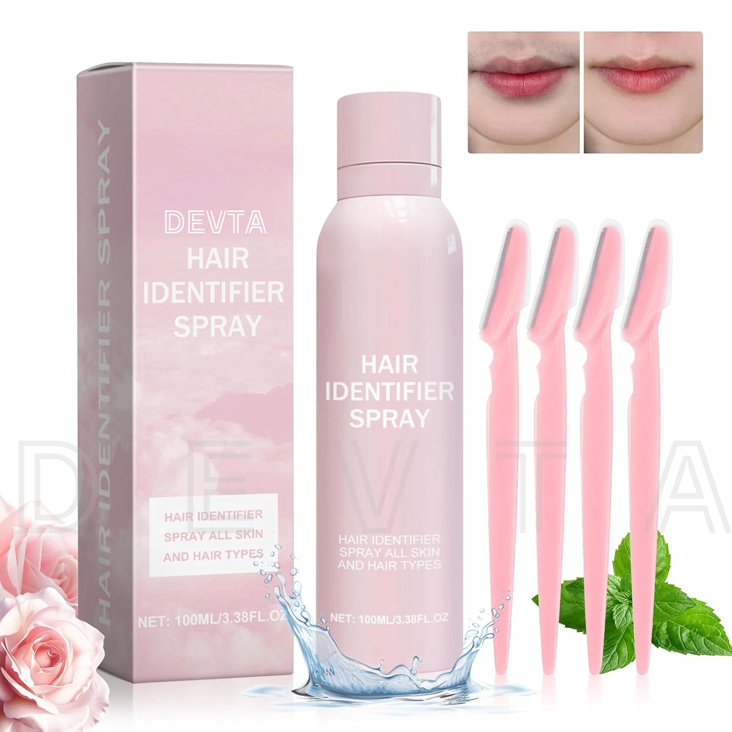 Devta Hair Identifier Spray For Face Shaving With 3 Razor | Skin Body Hair Identifying Spray | Dermaplaning | Paraben Free | Fac