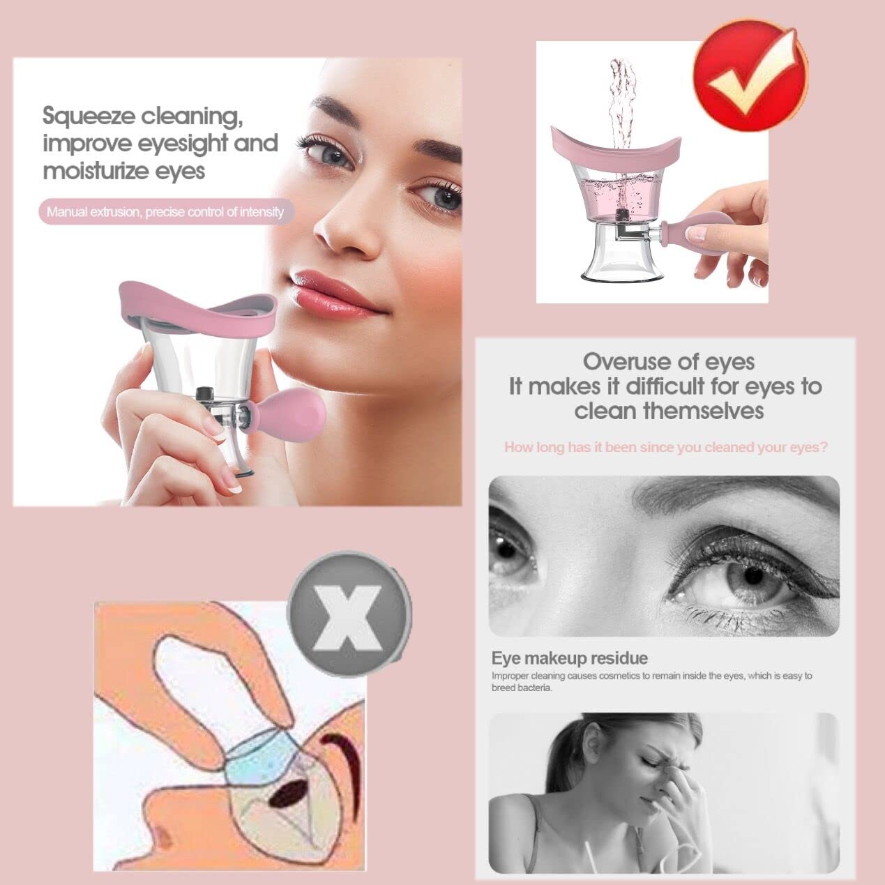 Eye Wash Cup,Eye Wash Cleaner Kit Silicon Manual Air Pressure Eye Cleaning Cup Tool Effective Eye Rinse Clean Dust Makeup Irrita