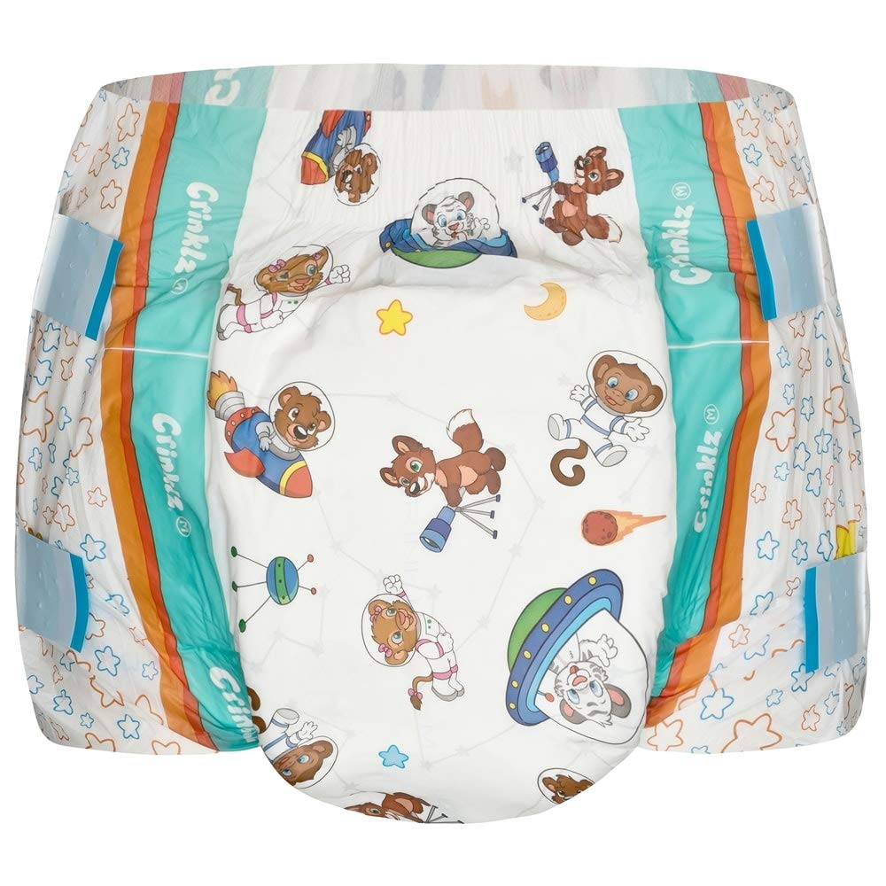 Crinklz Tab-Style Briefs Adult Printed Diapers, Astronaut, Medium, Pack/15