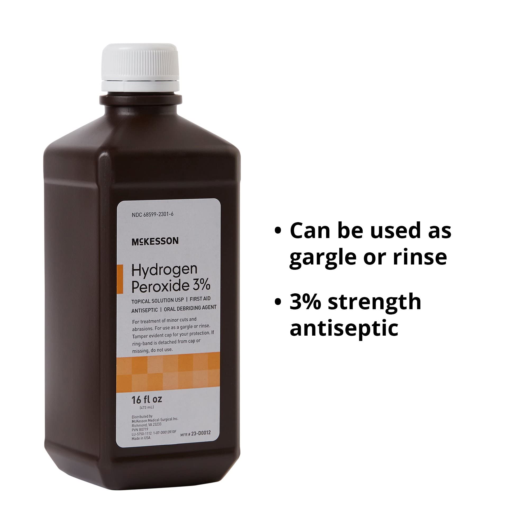 McKesson Hydrogen Peroxide 3%, 16 oz [Pack of 12] Bulk, Topical Solution USP, First Aid Antiseptic, Oral Debriding Agent