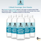 CPAPi Solutions Distilled Water CPAP - 6-Pack Travel Bottles (20 oz) - Steam Purified, Ozonated & Filtered - Made in USA - For A