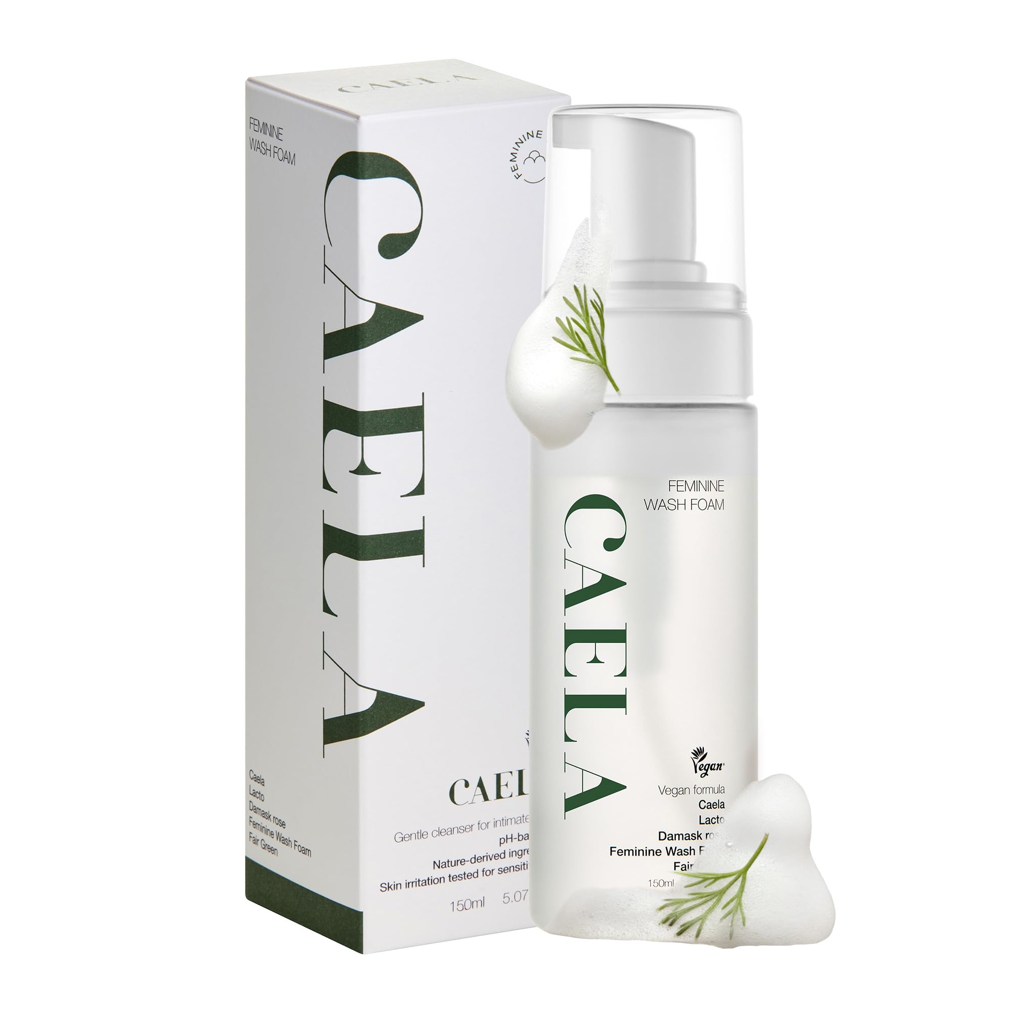 CAELA Feminine Wash Foam Fairgreen, pH-Balanced Intimate Cleanser for Women, Triple Lactobacillus Ferment Complex, Vegan K-Beaut