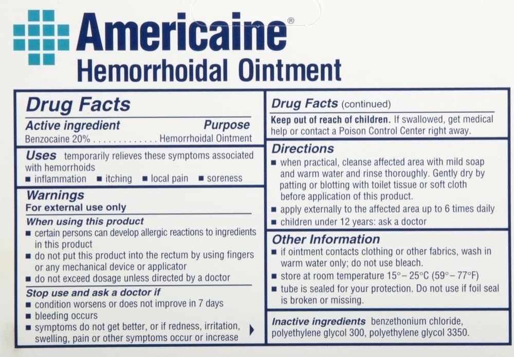 Americaine Hemorrhoidal Ointment Maximum Strength 20% Benzocaine 1 oz ( Pack of 2)