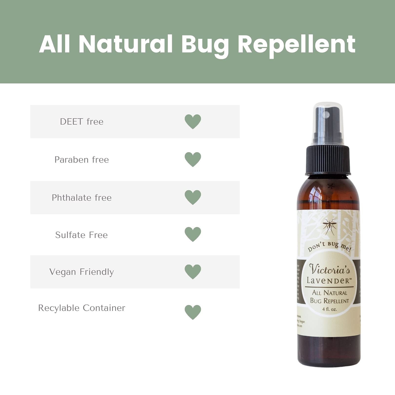Victorias Lavender Organic Dont Bug Me Insect Spray DEET-Free, Made with Plant Based Essential Oils & Aloe Vera - Made in The U