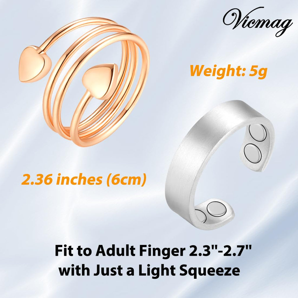 Vicmag Copper Magnetic Ring for Women, Magnetic Rings Ladies Fingers Thumb 100% Solid Pure Copper Jewelry Gift Adjustable(4PCS G