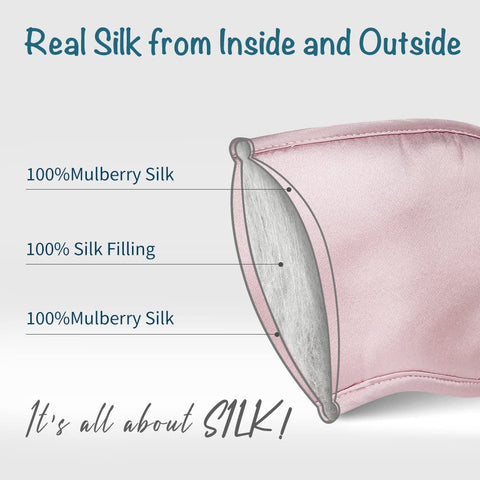 LULUSILK Mulberry Silk Sleep Eye Mask & Blindfold with Elastic Strap/Headband, Soft Eye Cover Eyeshade for Night Sleeping, Trave