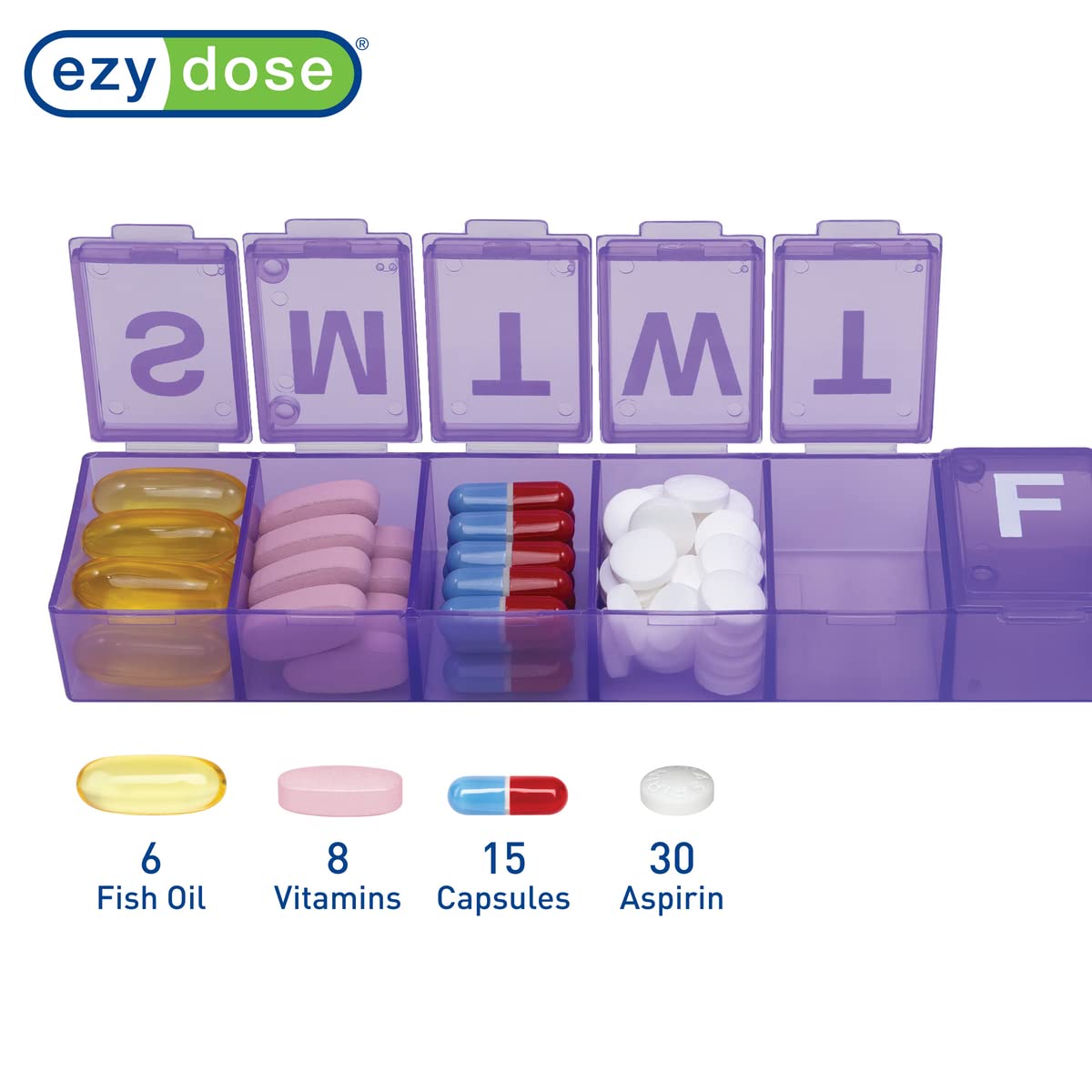 EZY DOSE Weekly (7-Day) Pill Case, Medicine Planner, Vitamin Organizer Box, Convenient and Easy to Use, X-Large Compartments, Tr