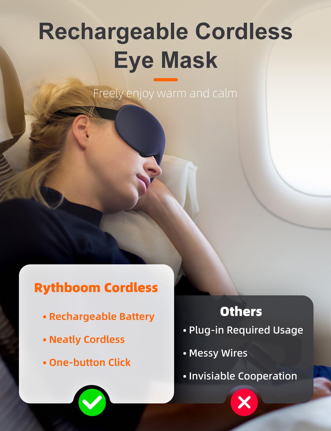 Silk Cordless Heated Eye Mask, Compress Heating Pad for Dry Eye Stye Eye Strain, Blackout Electric Warm Eye Mask for Airplane Sl