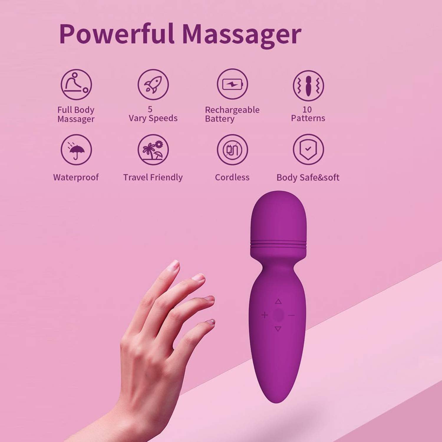 Apowand Mini Wand Massager Small Hand-held Massager,Quiet,Portable Personal Massager Silicone Massager Cordless for Neck Shoulde