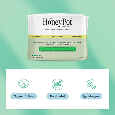 The Honey Pot Company - 80ct - Panty Liners for Women - Non-Herbal Heavy Liners w/Wings - Organic Cotton Cover & Ultra-Absorbent