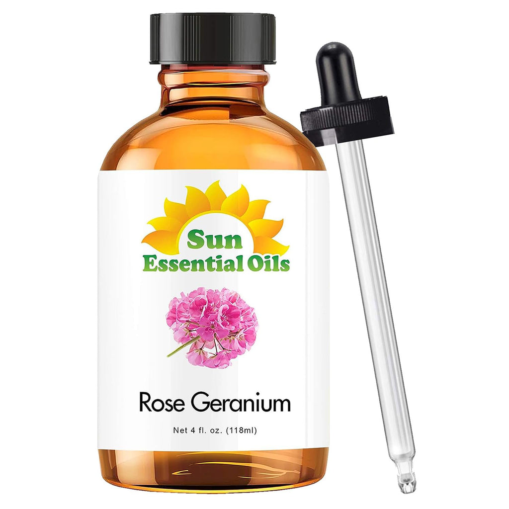 Sun Essential Oils 4oz - Rose Geranium Essential Oil - 4 Fluid Ounces - Rose and Geranium Essential Oil