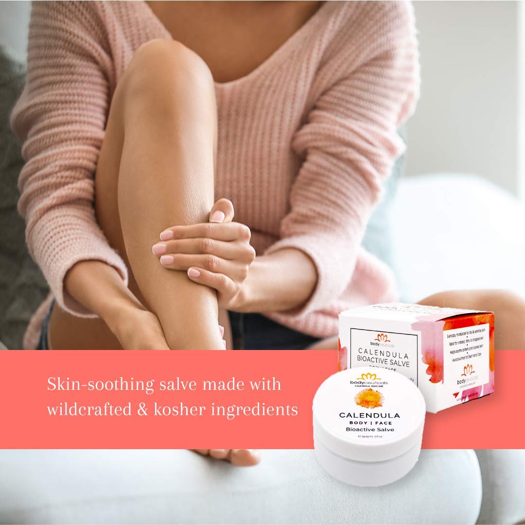Bodyceuticals Bioactive Calendula Salve with Beeswax Antioxidant-Rich Multi-Purpose Skin Soothing Balm - All Ages & Skin Types -