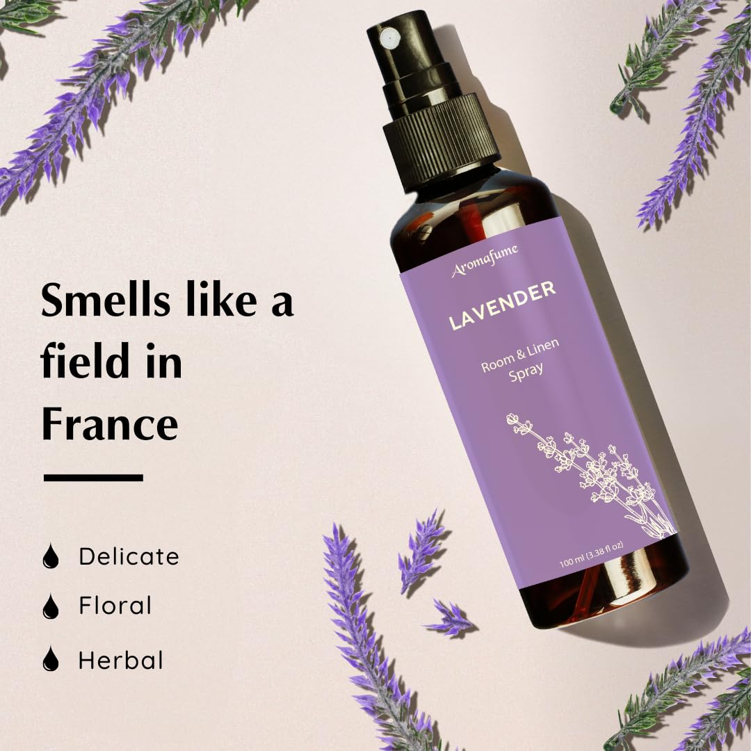Lavender Room, Linen & Pillow Spray by Aromafume | 100ml/3.38 fl oz | with Pure Lavender Essential Oil | Aromatherapy Spray for