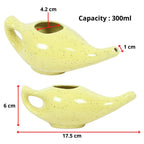 Qimacplus Leak Proof Durable Ceramic Neti Pot with 10 Sachet Neti Salt Hold 300 Ml ((10.14 FL Oz) Water Comfortable Grip | Eco F