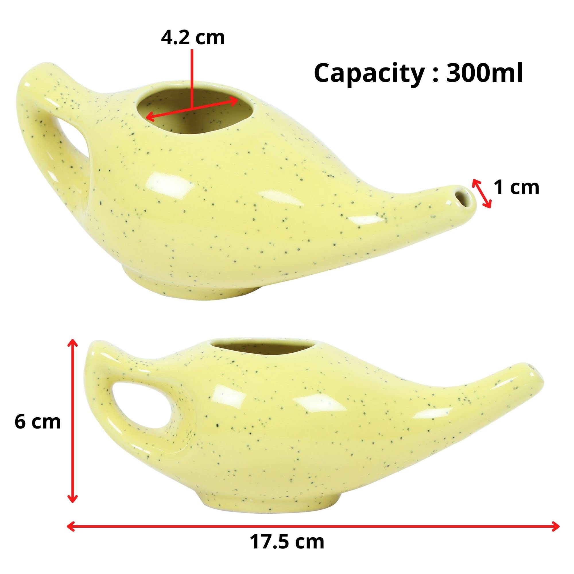 Qimacplus Leak Proof Durable Ceramic Neti Pot with 10 Sachet Neti Salt Hold 300 Ml ((10.14 FL Oz) Water Comfortable Grip | Eco F