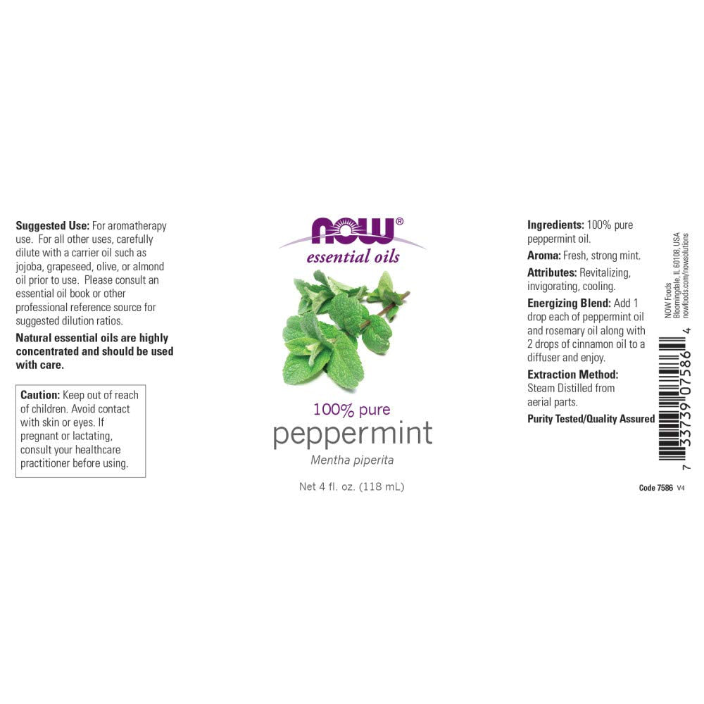 NOW Foods Essential Oil, Peppermint, 4 Fluid Ounce + 1 Glass Dropper