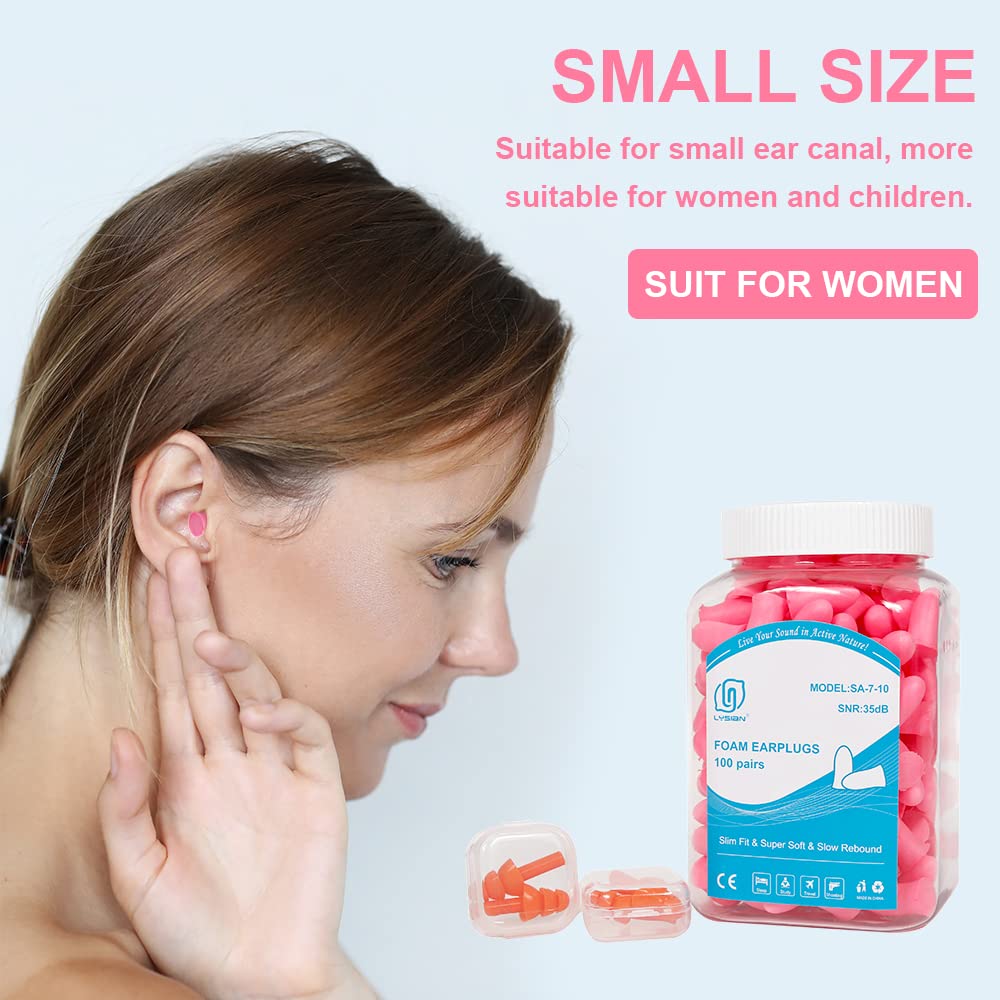 LYSIAN Slim Size Foam Ear Plugs for Noise Reduction Small Ear Women, Kids-35dB SNR Noise Cancelling Earplugs for Sleeping, Snori