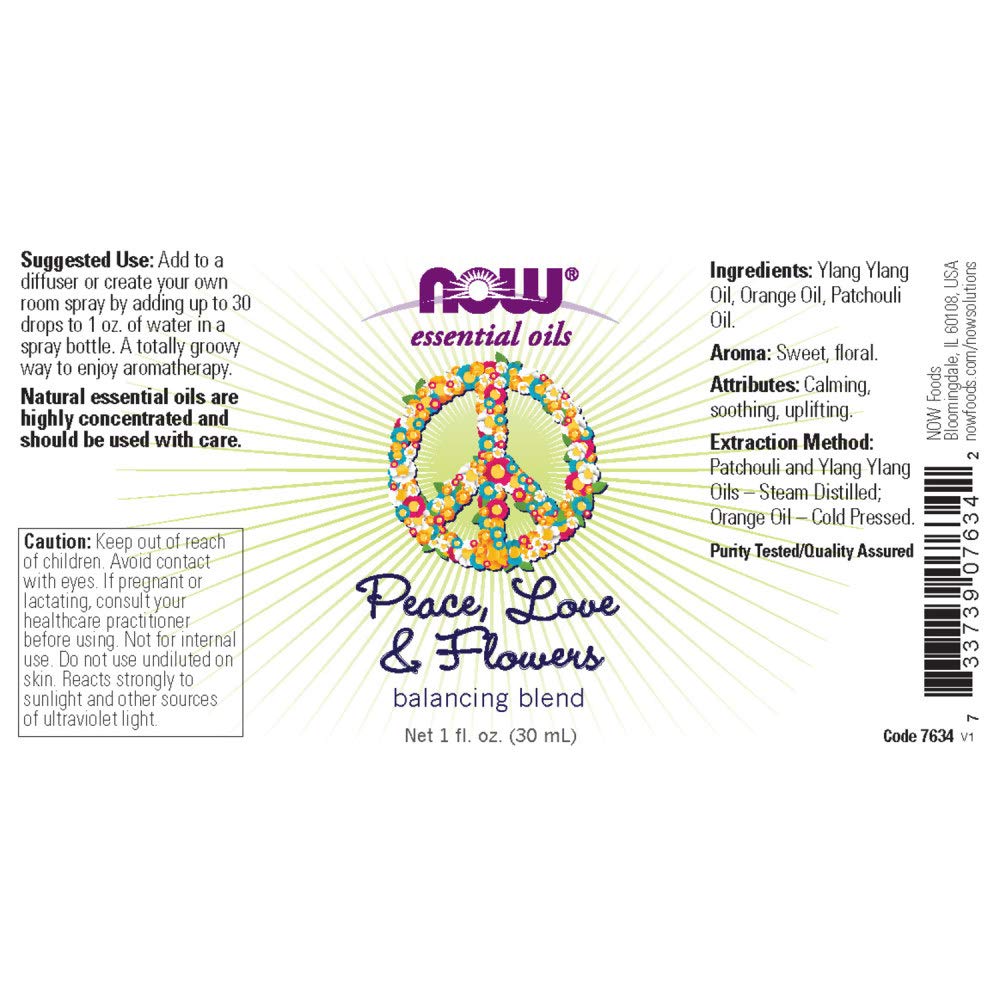 NOW Foods Essential Oils, Peace, Love and Flowers, Sweet Floral Aromatherapy Scent, Blend of Pure Essential Oils, Vegan, Child R