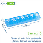 EZY DOSE Weekly (7-Day) Pill Case, Medicine Planner, Vitamin Organizer Box, X-Large Compartments, Travel-Friendly, Black