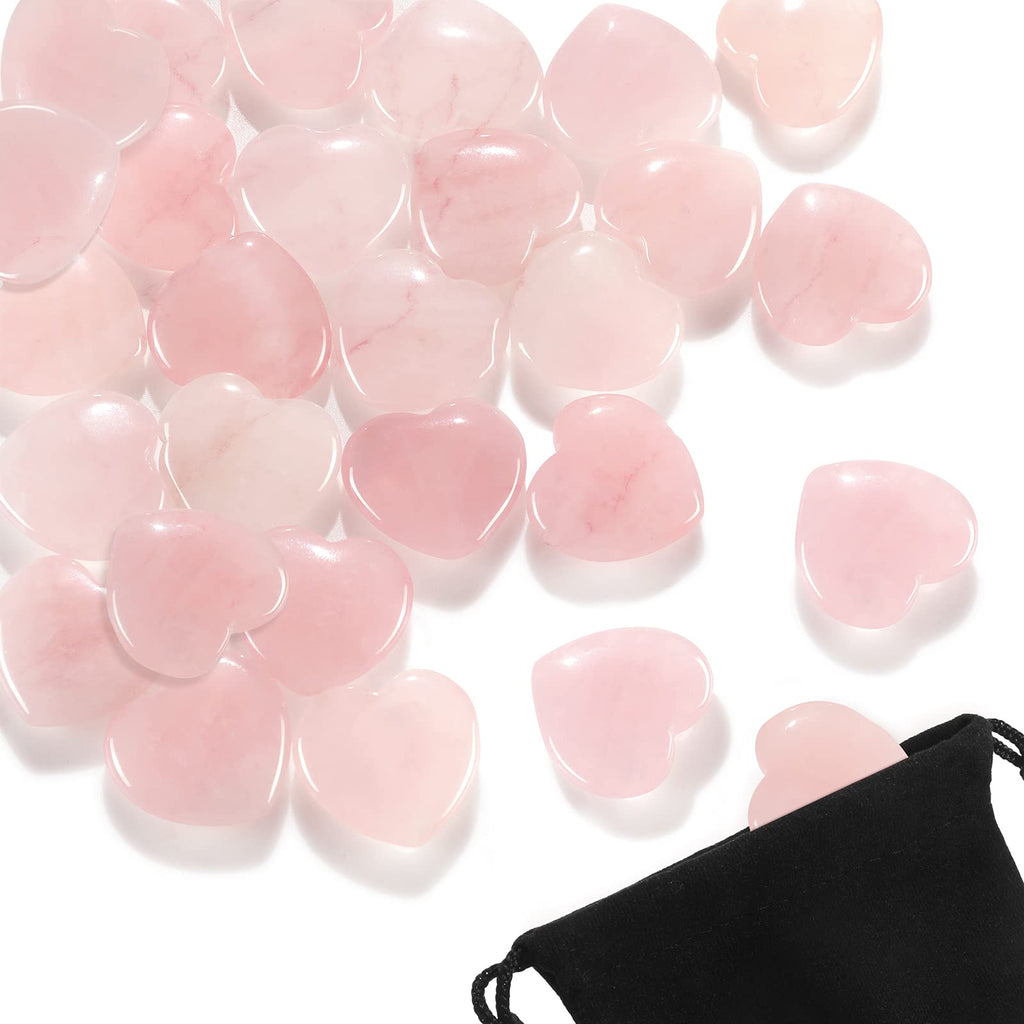 Patelai 24 Pcs Rose Quartz Heart Crystals Pink Heart Shaped Stones Natural Healing Worry Stones Mini Pocket Gemstone with Black 