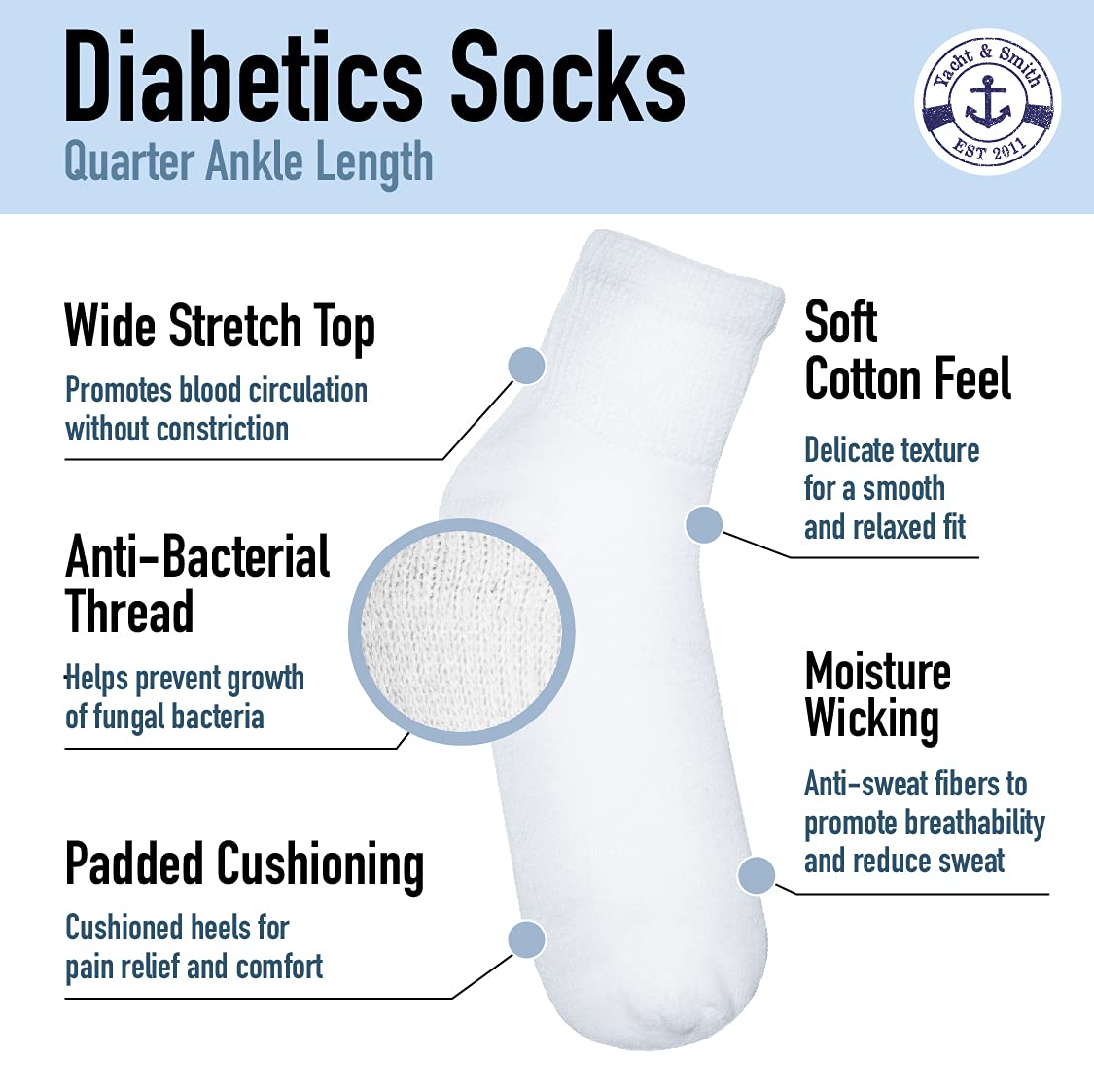 Yacht & Smith 12 Pairs Value Pack of Men and Women Diabetic Nephropathy and Edema Ankle, Ring Spun Cotton Socks