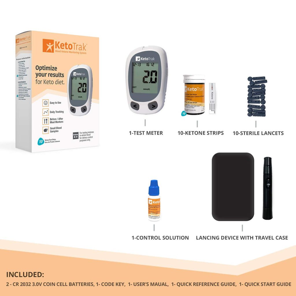 KetoTrak Blood Ketone Testing Kit, 1 Meter, 10 Ketone Strips, 1 Lancing Device, 10 Lancets, Optimize Your Result for Keto Diet b