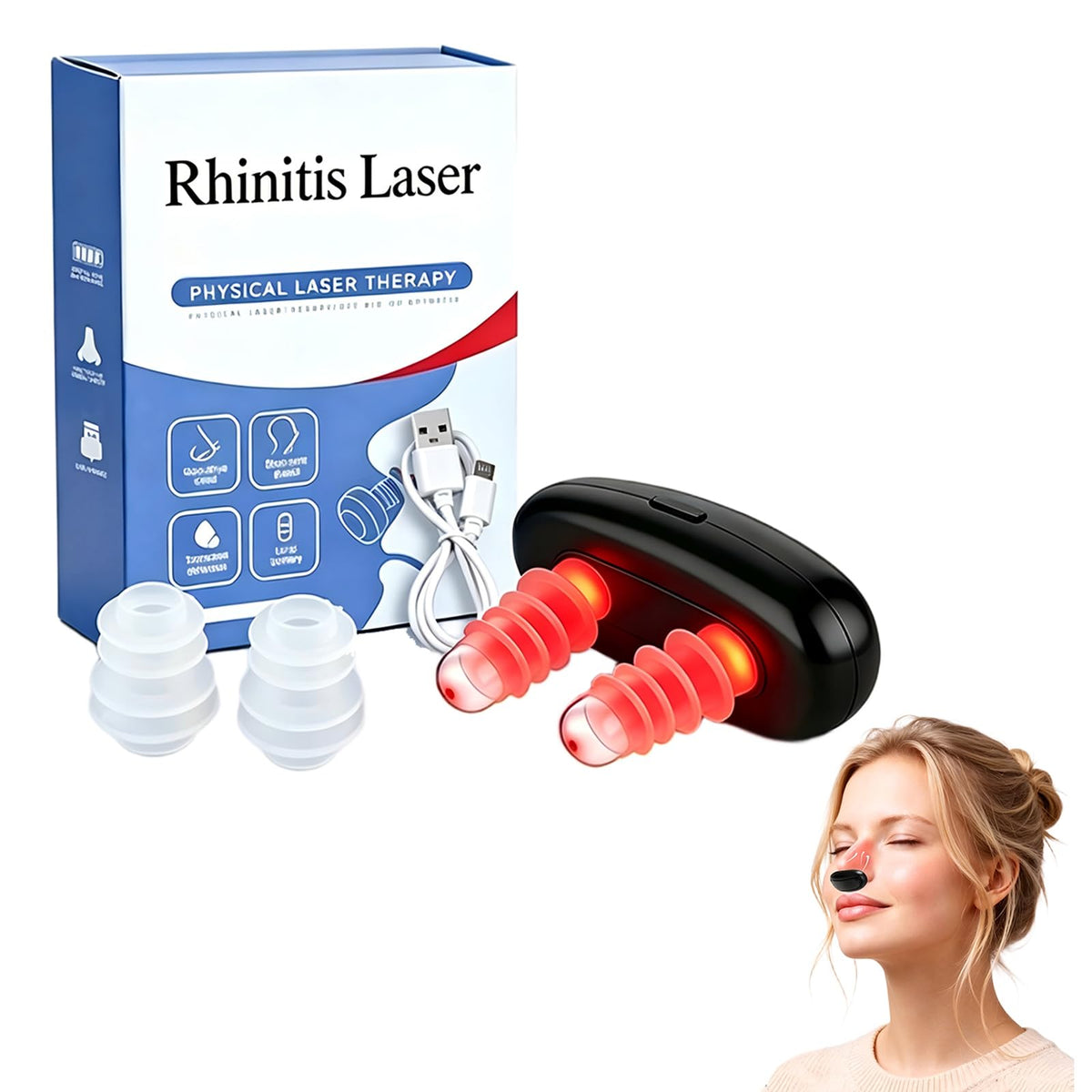 Red Light Nose Care Device,Daily Nasal Portable Red Light Therapy for Nose, USB Rechargeable Portable Design with 3 Light Modes 