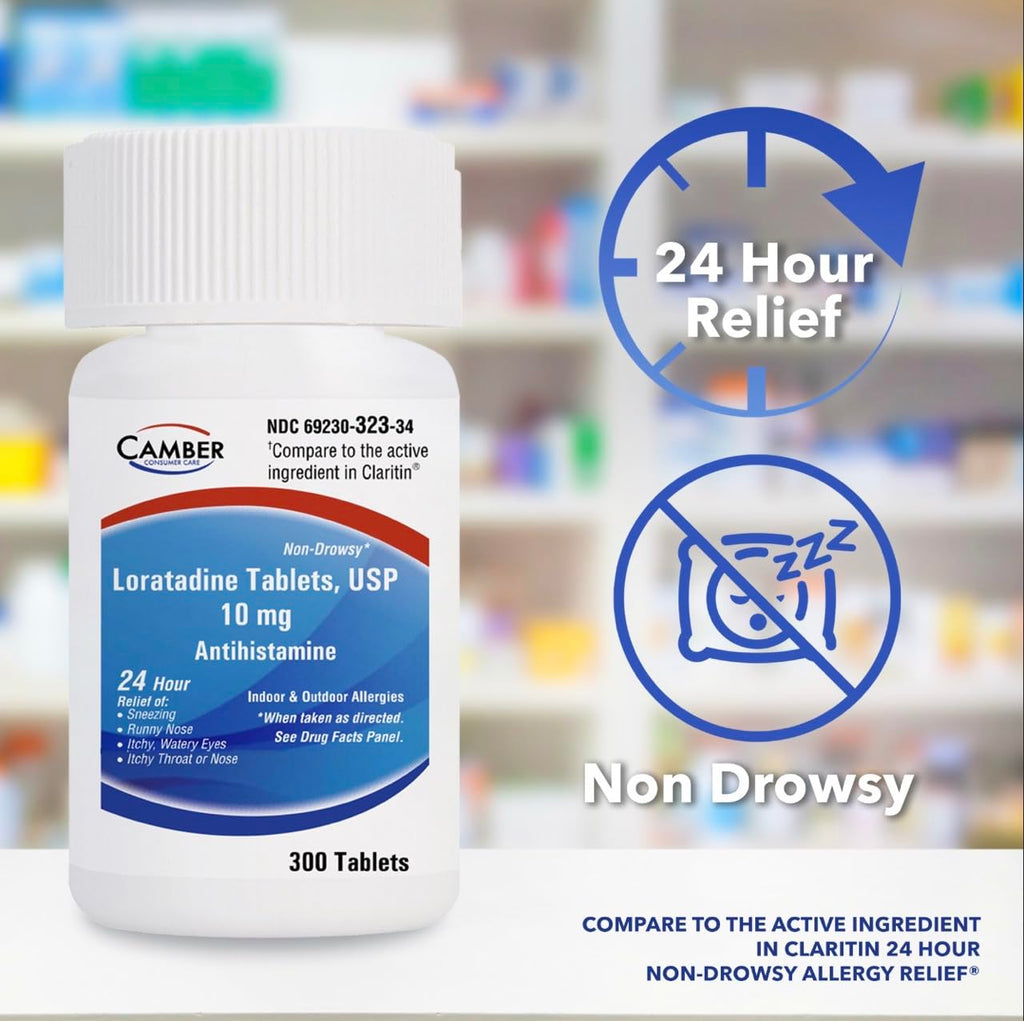 Camber Loratadine 10mg Allergy Pills, Antihistamine 24 Hour, Non Drowsy Allergy Relief (100 Tablets)