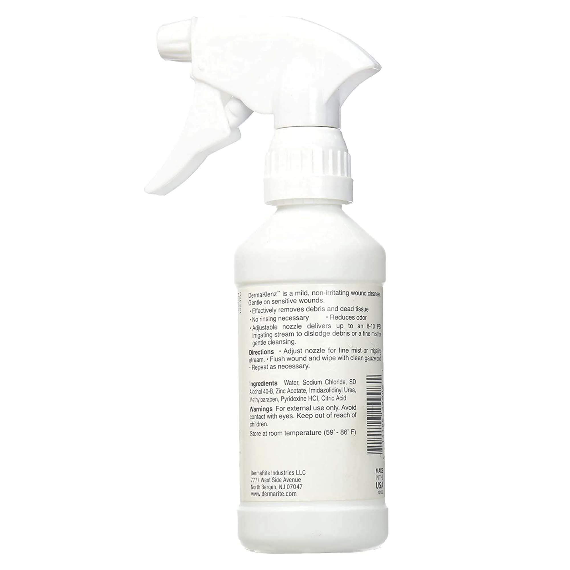 DermaRite's DermaKlenz Wound Cleanser - Rinse-Free Gentle and Mild Cleansing, Helps Clear Wound Debris - Spray Bottle, 8 oz., 1