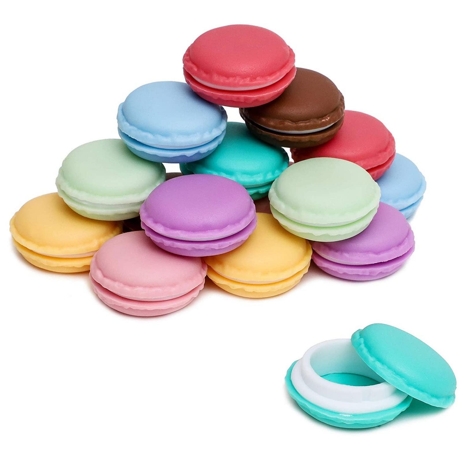 16 Pack Macaron Pill Case, Small Travel Storage Containers for Jewelry, Vitamins (8 Colors, 1.7 in)