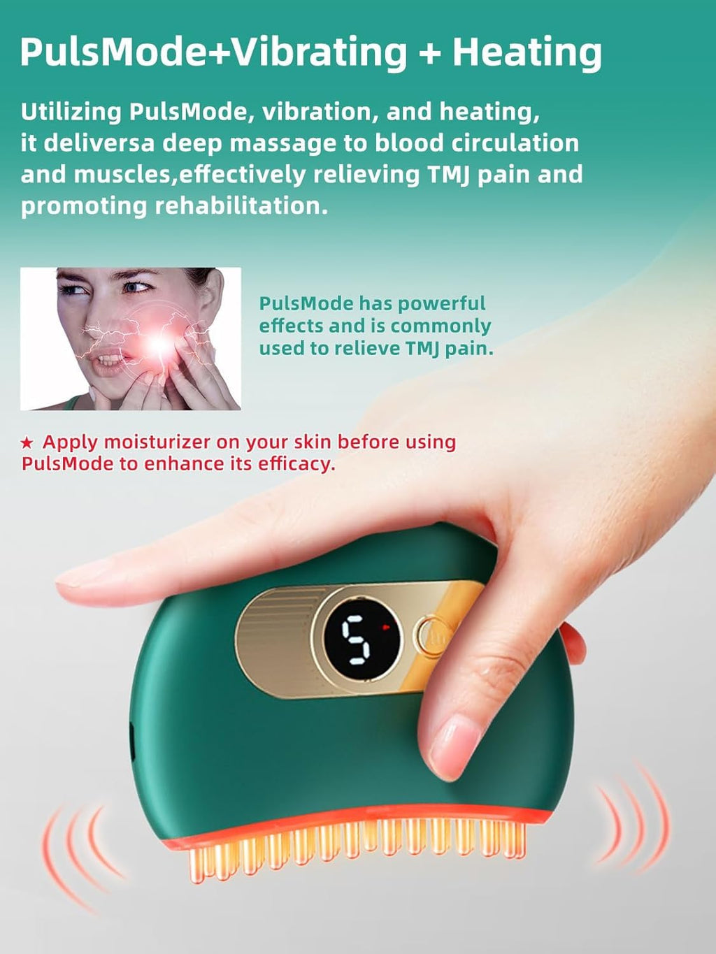 Zaybuon TMJ Relief Products Jaw, TMJ Relief Massager, Vibration and Heating, Ergonomic Multi-Needle Design TMJ Massage Tool, Gre